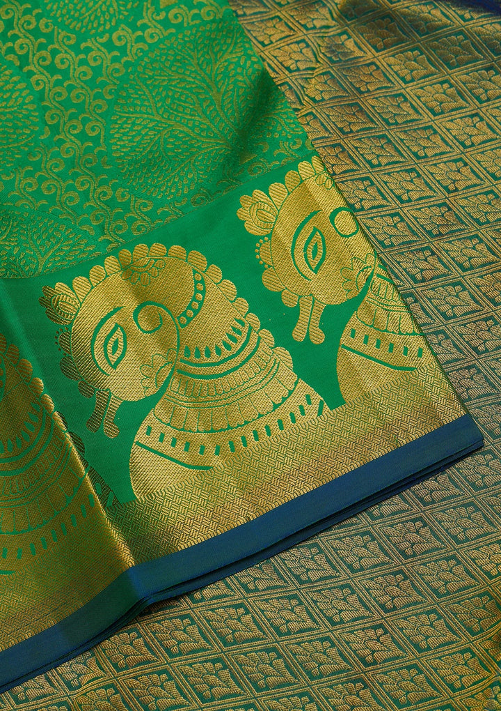 Parrot Green Zariwork Pure Silk Saree-Koskii
