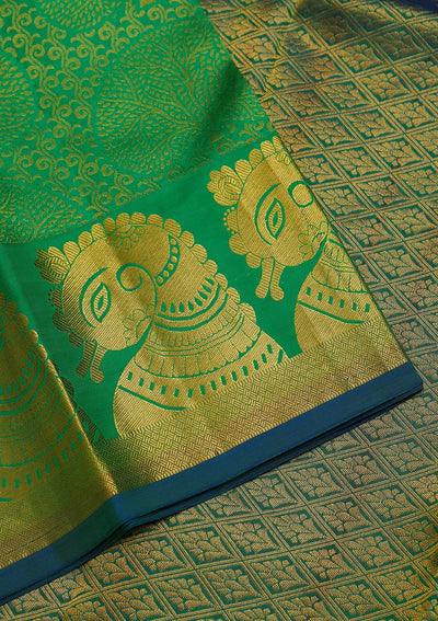 Parrot Green Zariwork Pure Silk Saree-Koskii