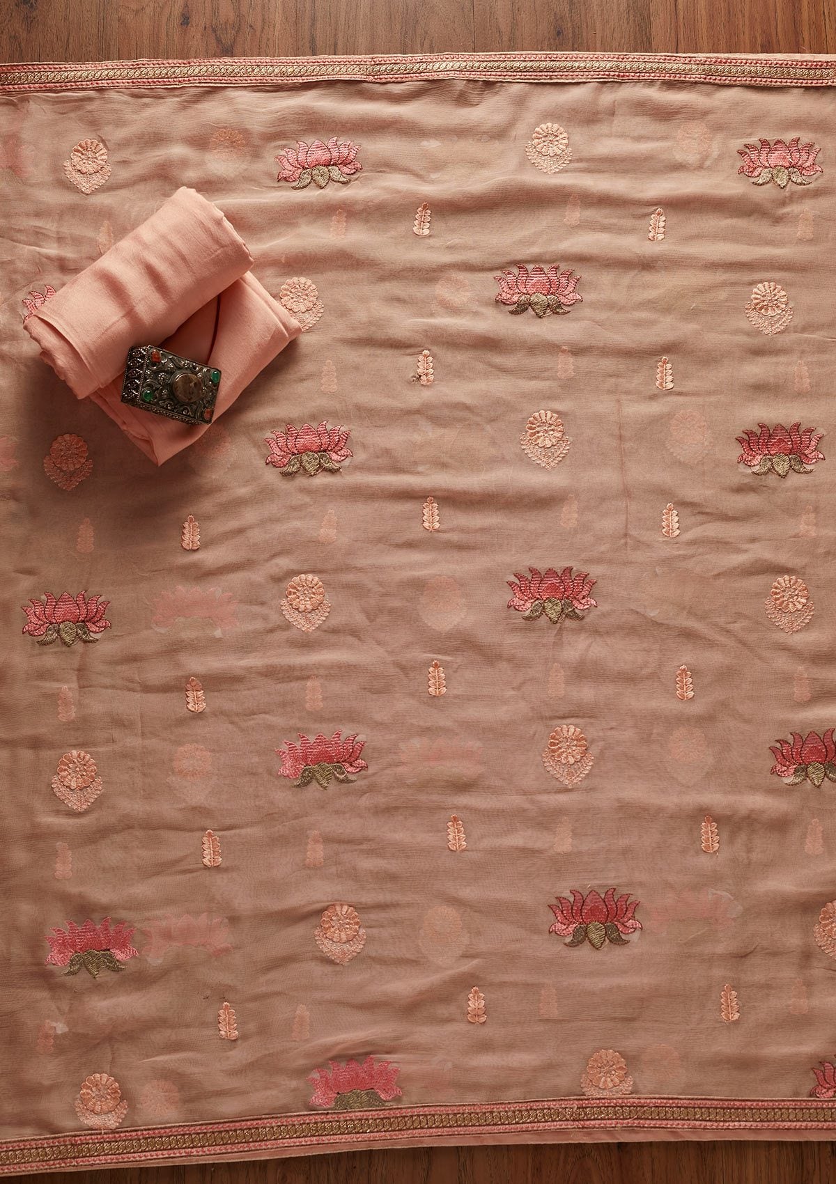 Peach Chikankari Georgette Designer Unstitched Salwar Suit - koskii