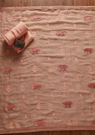 Peach Chikankari Georgette Designer Unstitched Salwar Suit - koskii