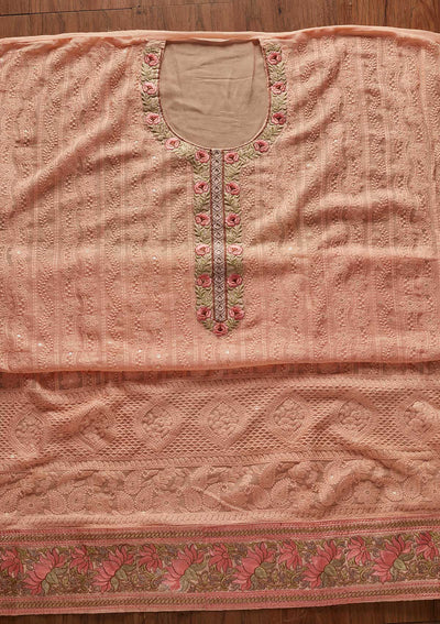 Peach Chikankari Georgette Designer Unstitched Salwar Suit - koskii