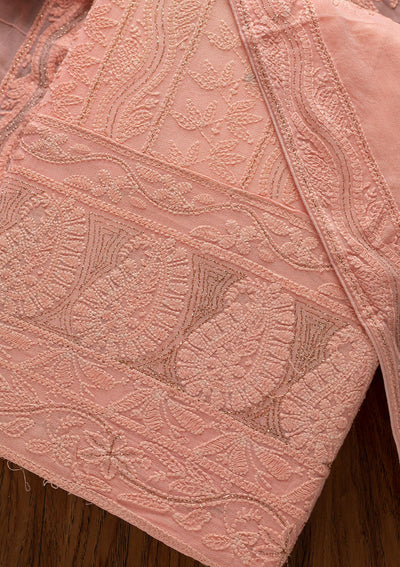 Peach Chikankari Georgette Designer Unstitched Salwar Suit - koskii