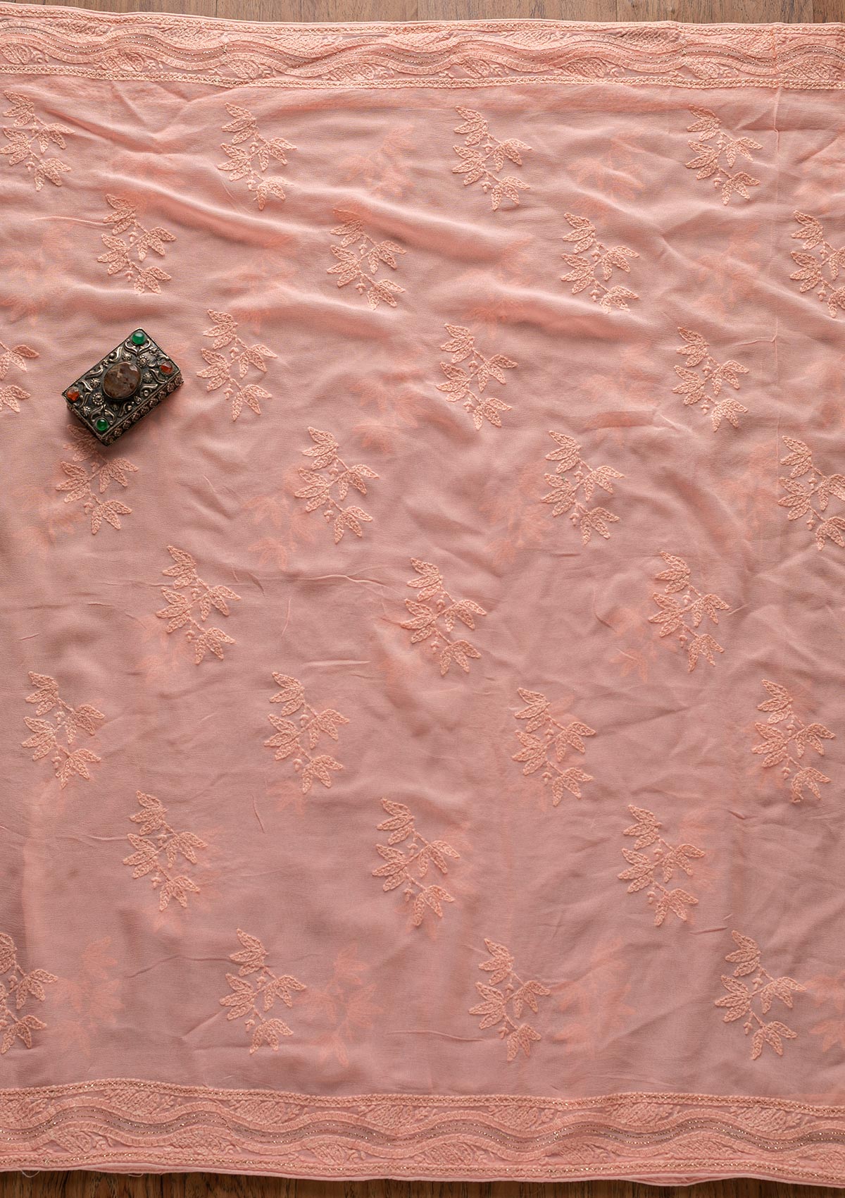 Peach Chikankari Georgette Designer Unstitched Salwar Suit - koskii