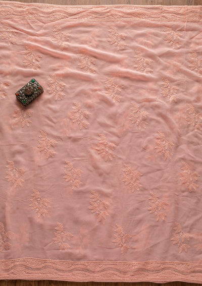 Peach Chikankari Georgette Designer Unstitched Salwar Suit - koskii