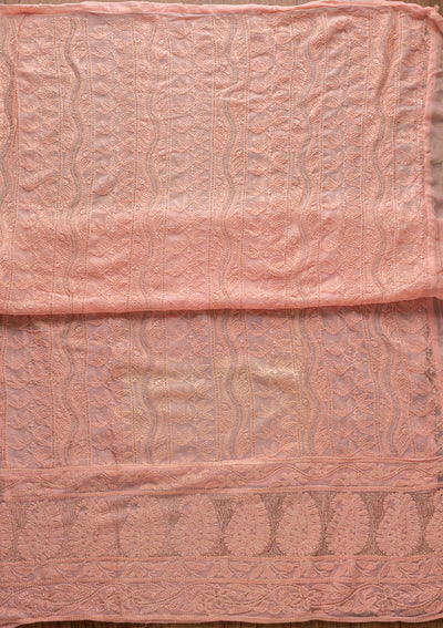 Peach Chikankari Georgette Designer Unstitched Salwar Suit - koskii