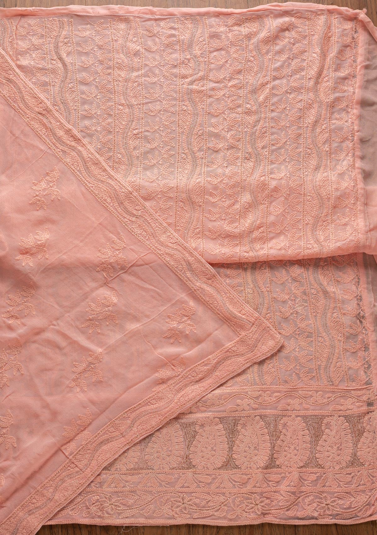 Peach Chikankari Georgette Designer Unstitched Salwar Suit - koskii