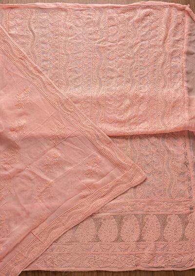 Peach Chikankari Georgette Designer Unstitched Salwar Suit - koskii