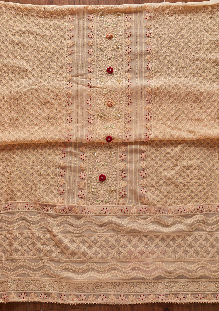 Peach Chikankari Georgette Designer Unstitched Salwar Suit - koskii