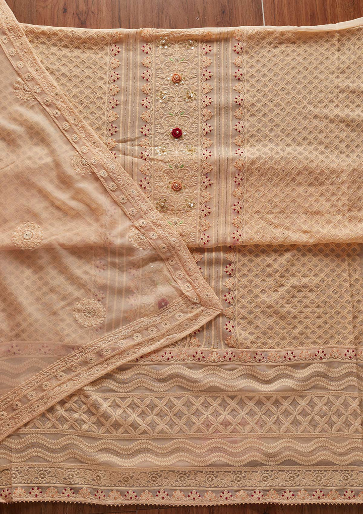 Peach Chikankari Georgette Designer Unstitched Salwar Suit - koskii