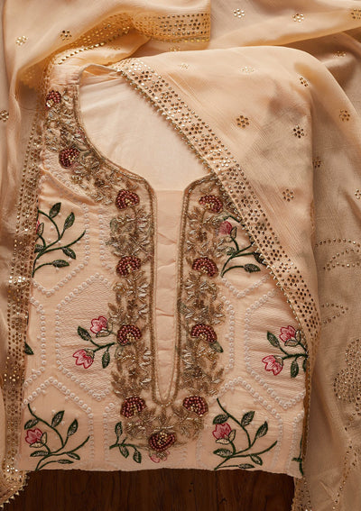 Peach Chikankari Semi Crepe Designer Semi-Stitched Salwar Suit - koskii