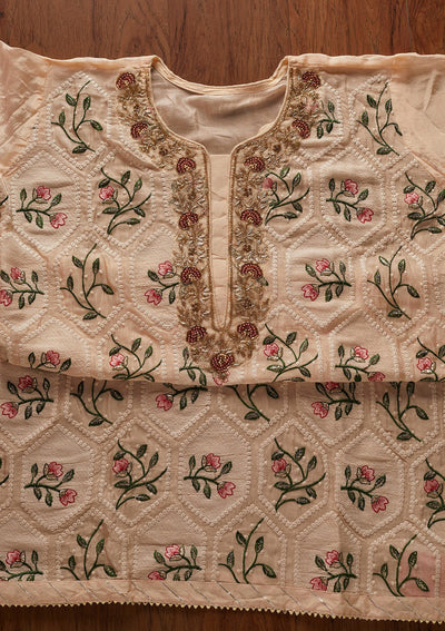 Peach Chikankari Semi Crepe Designer Semi-Stitched Salwar Suit - koskii