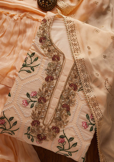 Peach Chikankari Semi Crepe Designer Semi-Stitched Salwar Suit - koskii