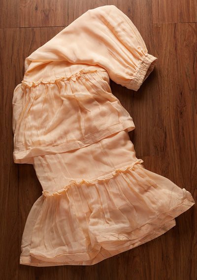 Peach Chikankari Semi Crepe Designer Semi-Stitched Salwar Suit - koskii