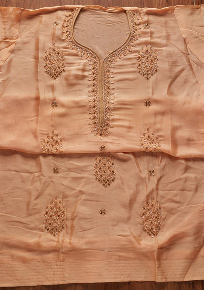 Peach Cutdana Semi Crepe Designer Unstitched Salwar Suit - koskii