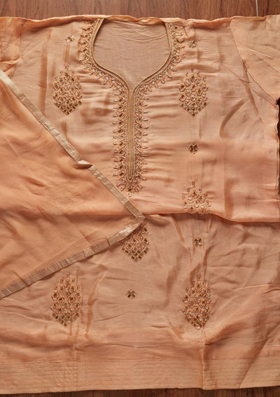 Peach Cutdana Semi Crepe Designer Unstitched Salwar Suit - koskii