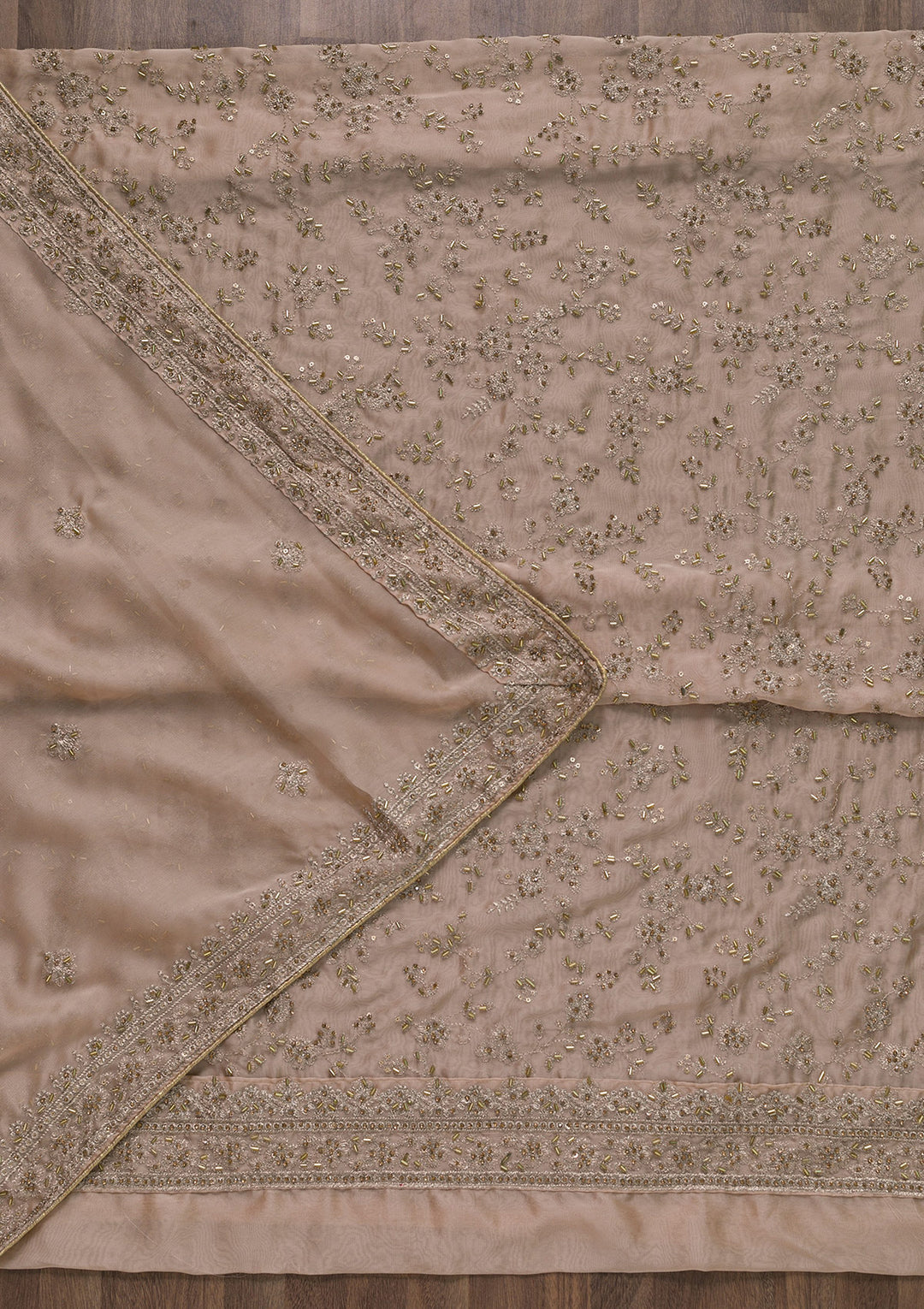 Peach Cutdana Semi Crepe Unstitched Salwar Suit-Koskii