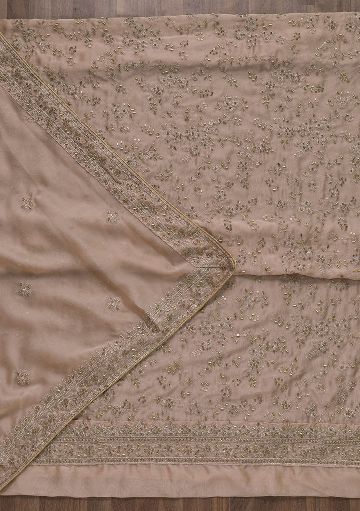 Peach Cutdana Semi Crepe Unstitched Salwar Suit-Koskii