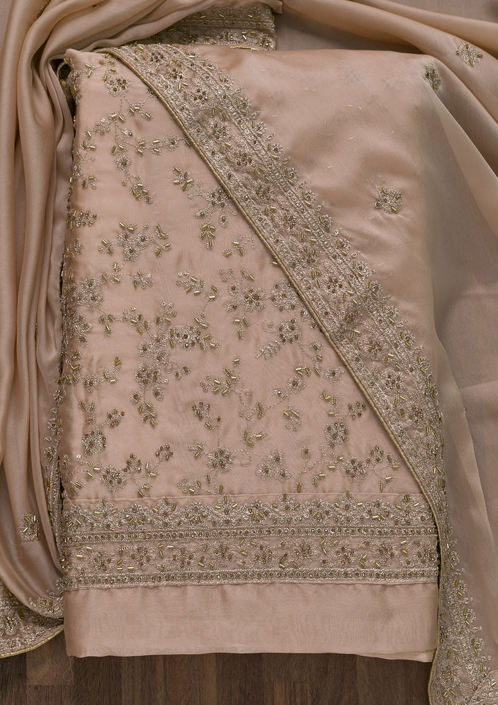 Peach Cutdana Semi Crepe Unstitched Salwar Suit-Koskii