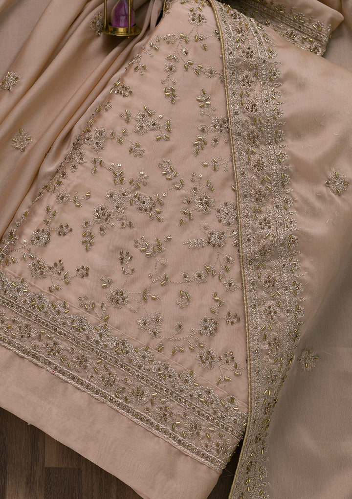 Peach Cutdana Semi Crepe Unstitched Salwar Suit-Koskii