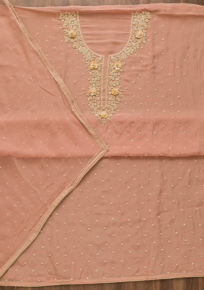 Peach Cutdana Tissue Unstitched Salwar Suit-Koskii