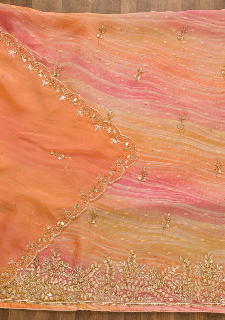 Peach Gotapatti Organza Unstitched Salwar Suit-Koskii