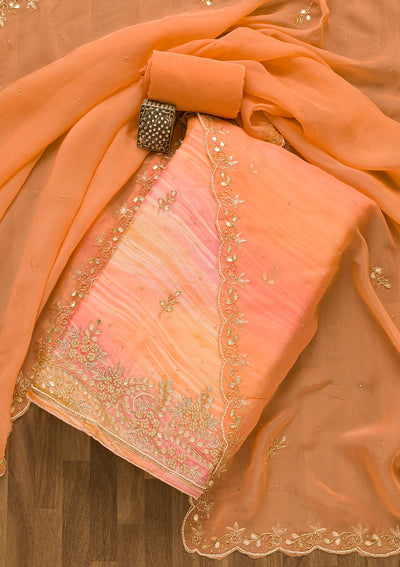 Peach Gotapatti Organza Unstitched Salwar Suit-Koskii