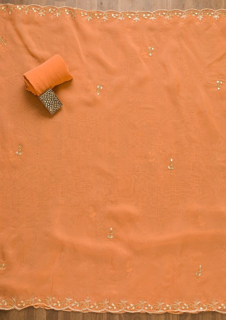 Peach Gotapatti Organza Unstitched Salwar Suit-Koskii