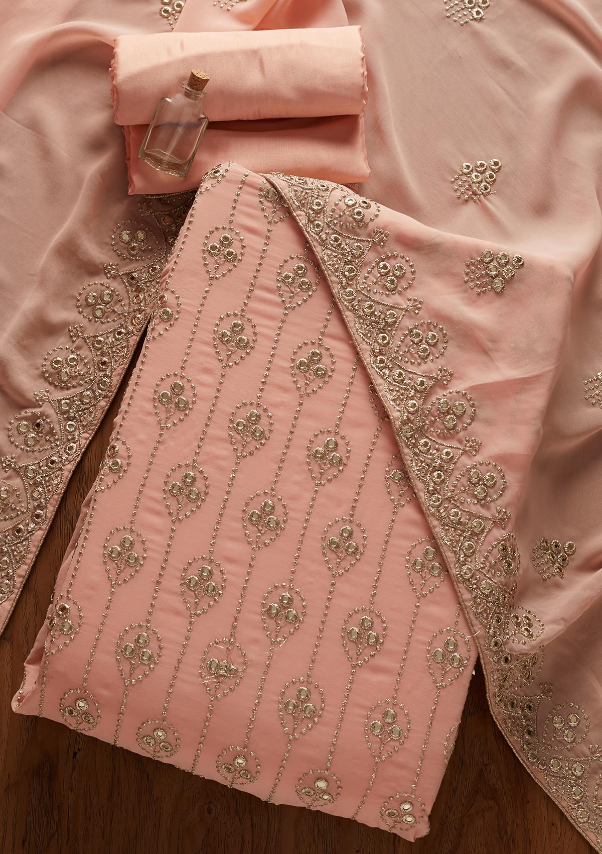 Peach Gotapatti Georgette Designer Unstitched Salwar Suit - koskii