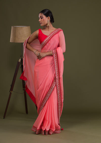 Peach Gotapatti Georgette Saree-Koskii