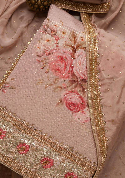 Peach Gotapatti Semi Crepe Unstitched Salwar Suit - Koskii