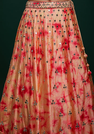 Peach Mirrorwork Art Silk Designer Lehenga - Koskii