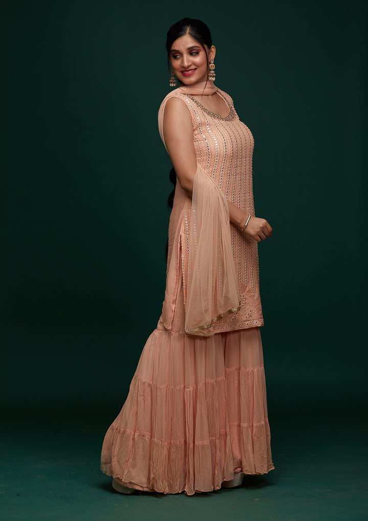 Peach Mirrorwork Georgette Designer Salwar Suit - Koskii