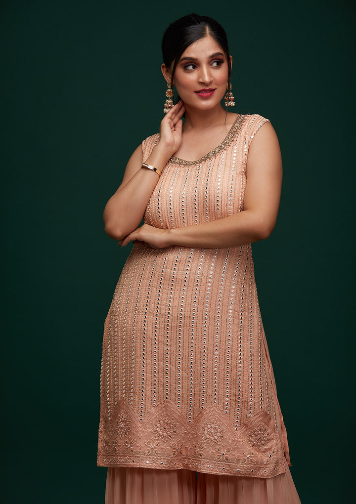 Peach Mirrorwork Georgette Designer Salwar Suit - Koskii