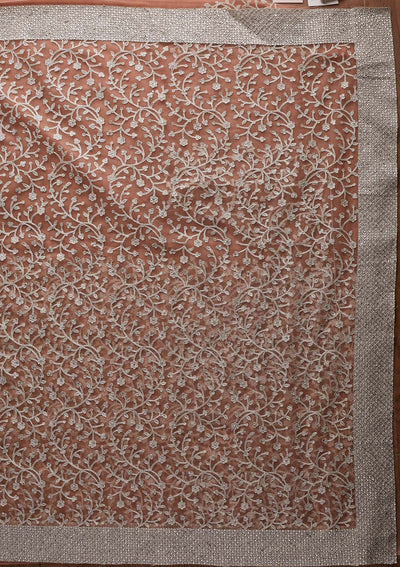 Peach Silver Zariwork Net Designer Saree - koskii