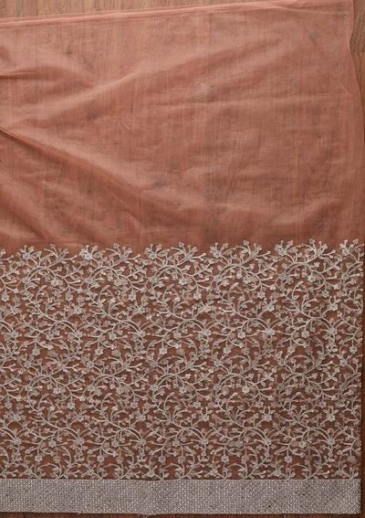 Peach Silver Zariwork Net Designer Saree - koskii