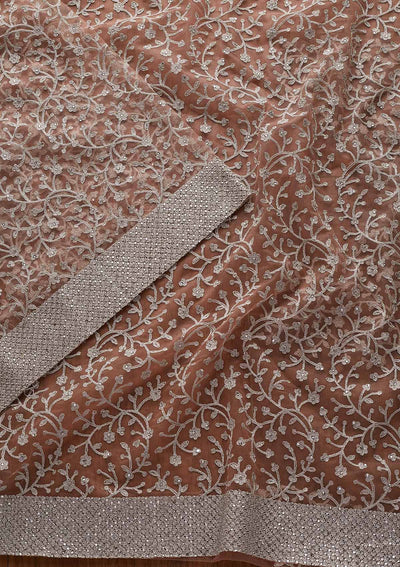 Peach Silver Zariwork Net Designer Saree - koskii