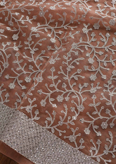 Peach Silver Zariwork Net Designer Saree - koskii