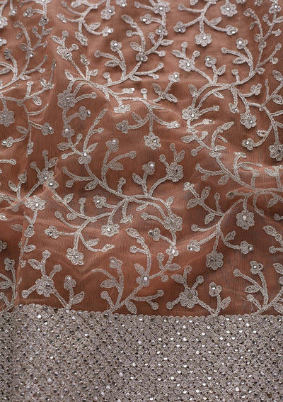 Peach Silver Zariwork Net Designer Saree - koskii