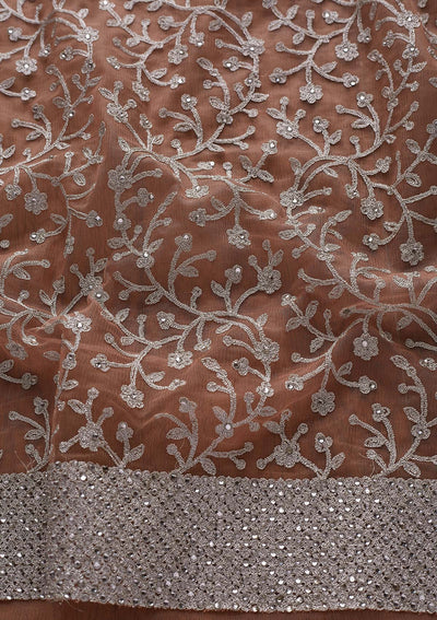 Peach Silver Zariwork Net Designer Saree - koskii
