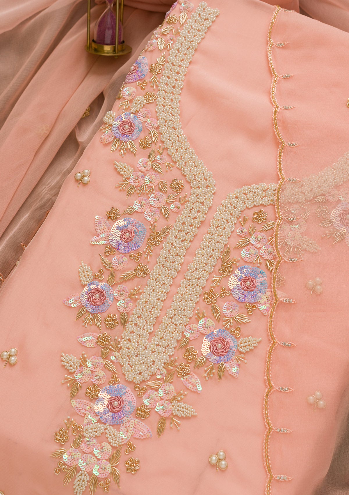Peach colour contrast punjabi cheap suit
