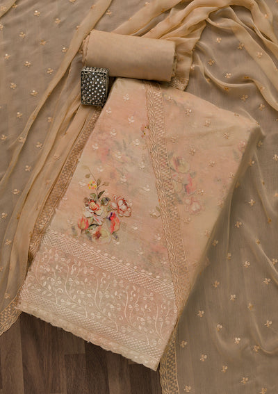 Peach Printed Tissue Unstitched Salwar Suit-Koskii