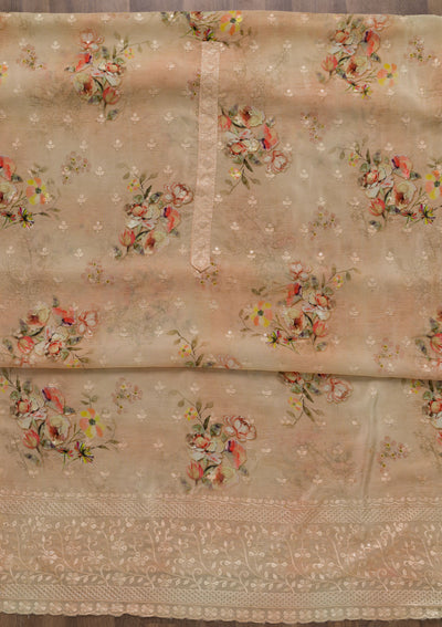 Peach Printed Tissue Unstitched Salwar Suit-Koskii