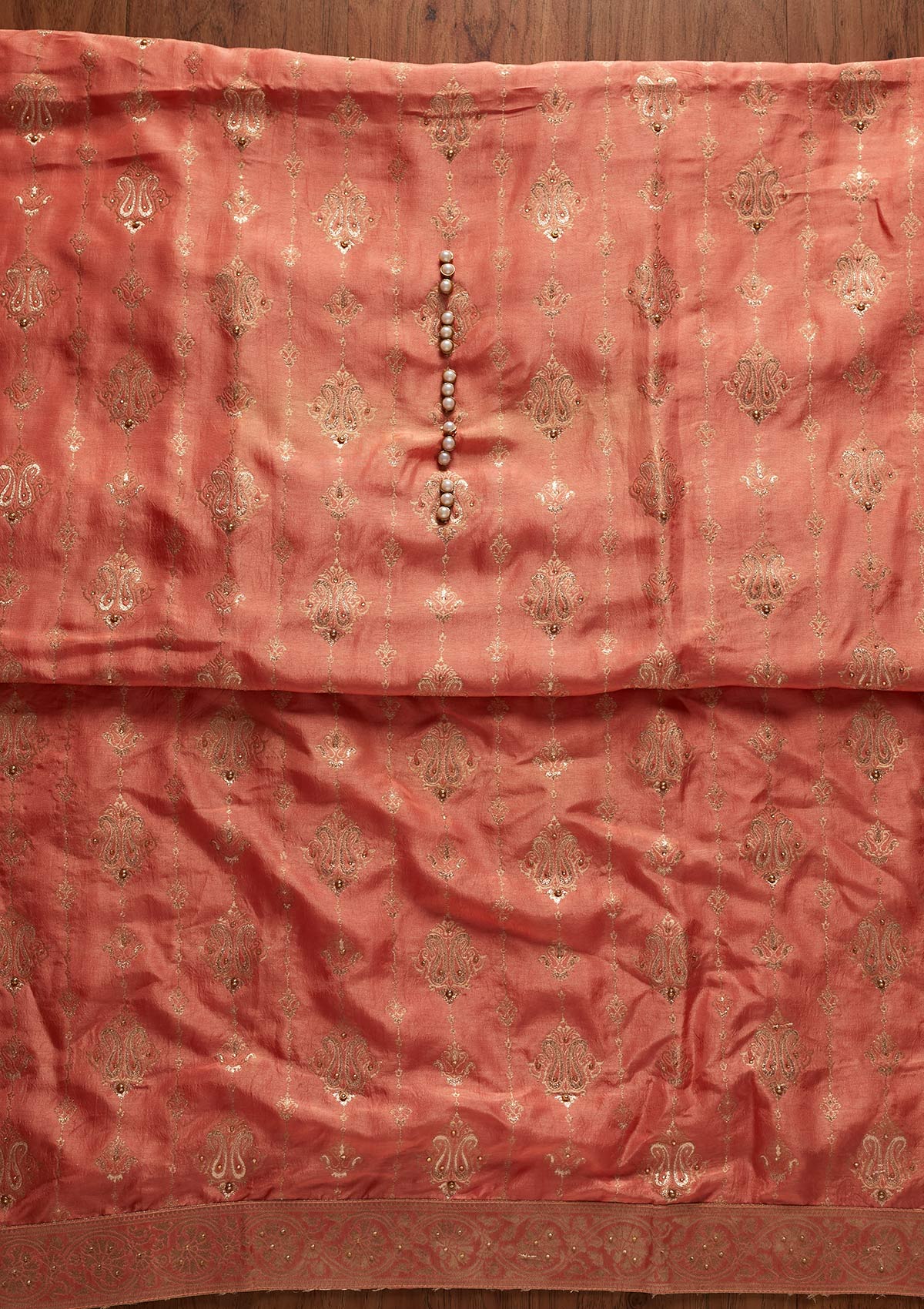 Peach Sequins Banarasi Designer Unstitched Salwar Suit - koskii