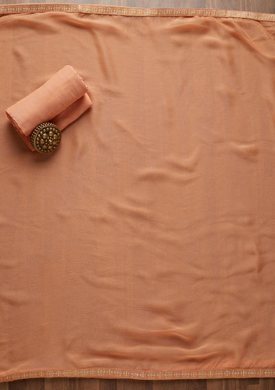 Peach Sequins Chanderi Unstitched Salwar Suit - Koskii