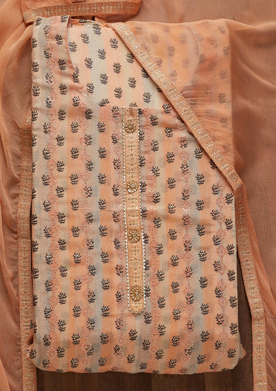 Peach Sequins Chanderi Unstitched Salwar Suit - Koskii