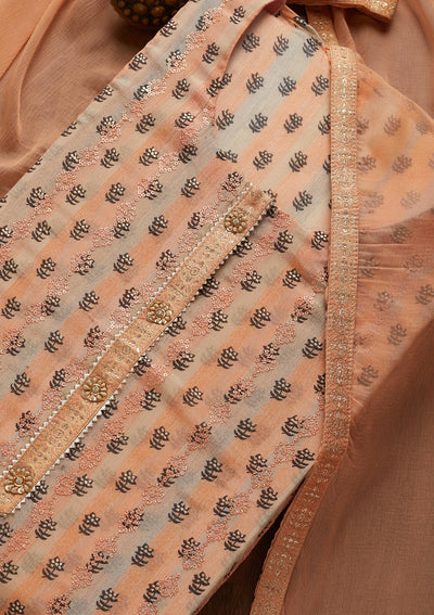 Peach Sequins Chanderi Unstitched Salwar Suit - Koskii
