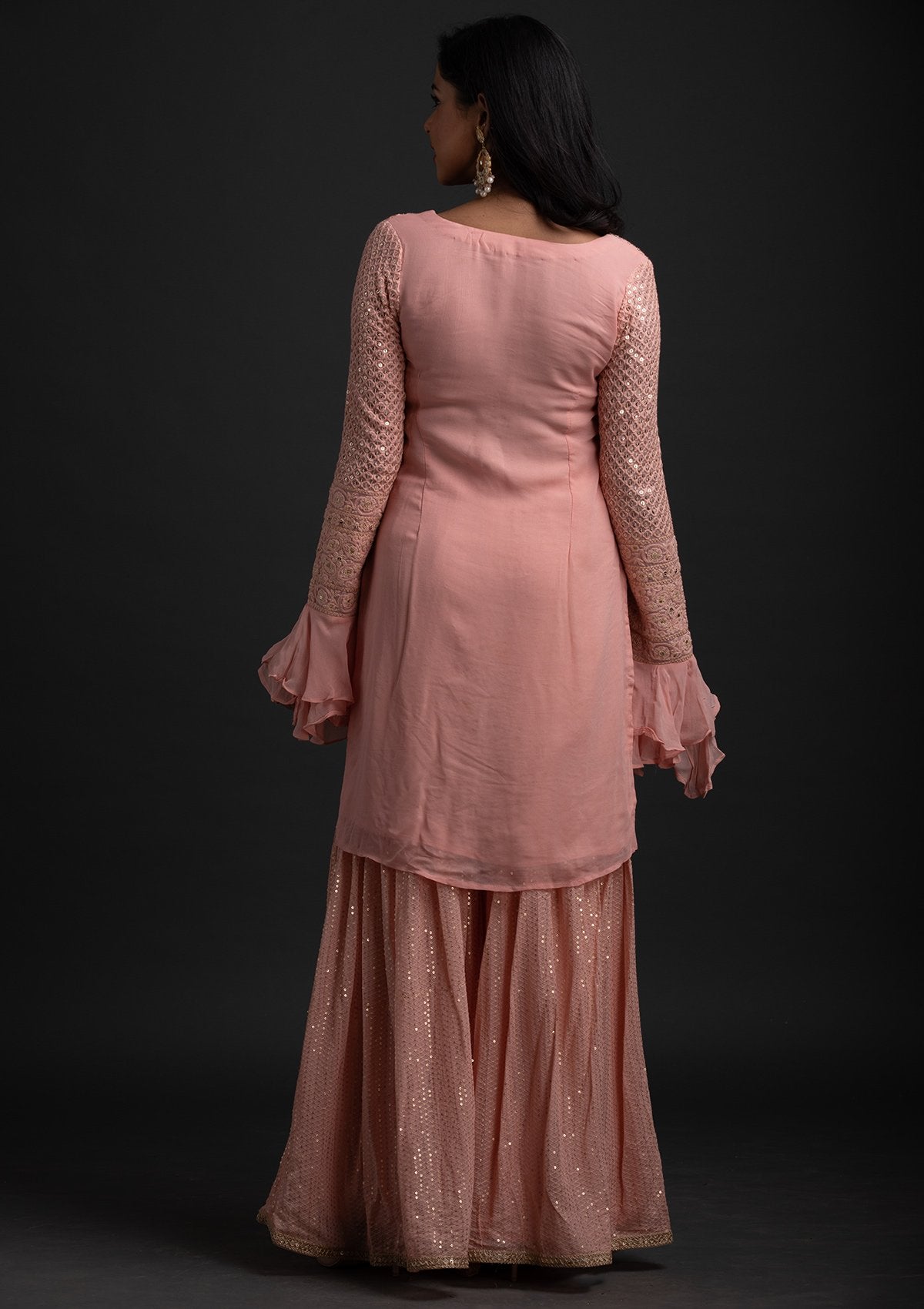 Peach Sequins Georgette Designer Salwar-Suit - koskii