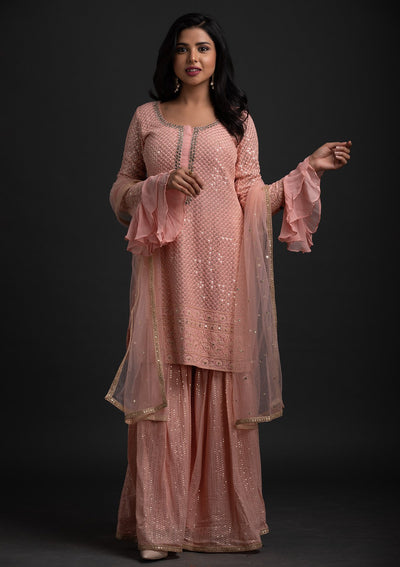 Peach Sequins Georgette Designer Salwar-Suit - koskii
