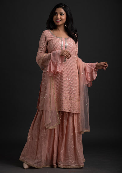 Peach Sequins Georgette Designer Salwar-Suit - koskii