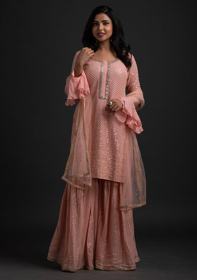 Peach Sequins Georgette Designer Salwar-Suit - koskii